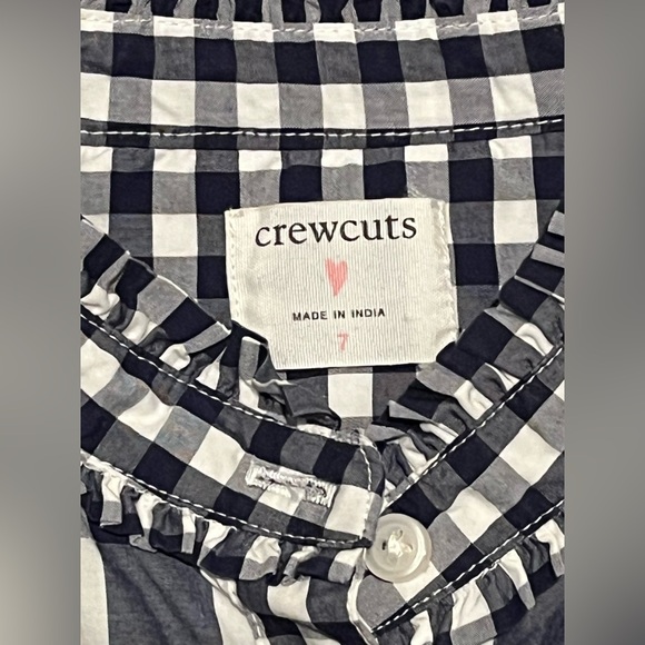 Girls j crew puff sleeve shirt dress in mixed navy gingham.  Size 7. - Picture 5 of 9